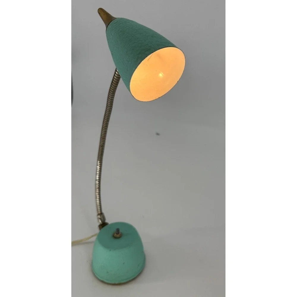 Hi Lite Model 340 Mid Century Modern Gooseneck Desk Lamp Aqua Turquoise Brass